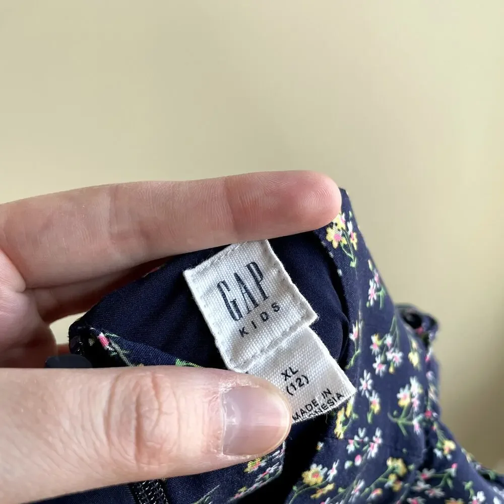 Gap kids floral navy sundress flowy skirt‎ kids size XL (12) rayon cap sleeves